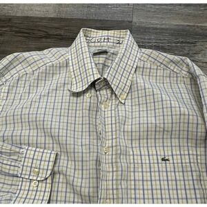 Lacoste White Purple Mens 42 / L Graph Check Plaid Long Sleeve Button Down Shirt